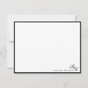 Minimalistische Elegante Zwarte en Witte Monogram Notitiekaartje