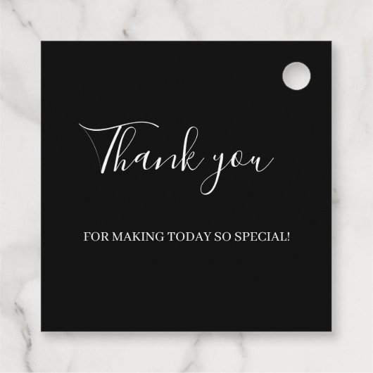 Minimalistische Elegante Zwarte Klassieke Trouw Bedankjes Labels (Achterkant)