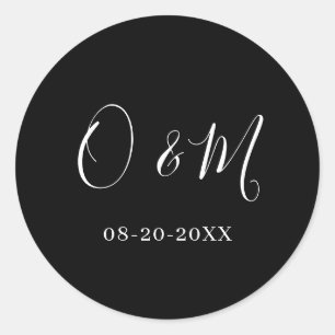 Minimalistische Elegante Zwarte Monogram Klassieke Ronde Sticker