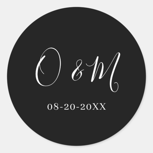 Minimalistische Elegante Zwarte Monogram Klassieke Ronde Sticker (Voorkant)