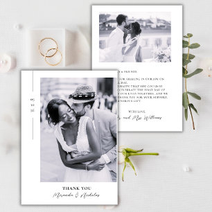 Minimalistische Elegante Zwarte Script 2 Foto Huwe Bedankkaart