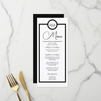 Minimalistische Elegante Zwarte & Witte Bruiloft Menu