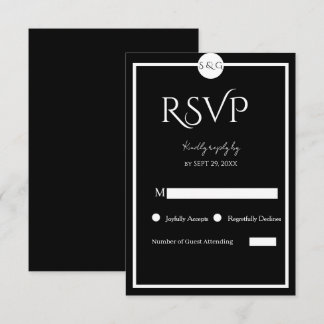 Minimalistische Elegante Zwarte & Witte Bruiloft RSVP Kaartje