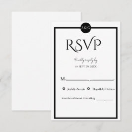 Minimalistische Elegante Zwarte & Witte Bruiloft RSVP Kaartje