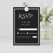 Minimalistische Elegante Zwarte & Witte Bruiloft RSVP Kaartje (Staand voorkant)