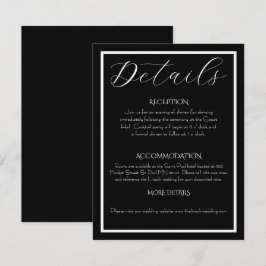 Minimalistische Elegante Zwarte & Witte Trouwdag Informatiekaartje