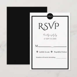 Minimalistische Elegante Zwarte & Witte Trouwdag RSVP Kaartje