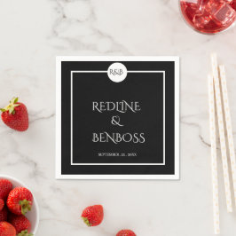 Minimalistische Elegante Zwarte & Witte Trouwserve Servet