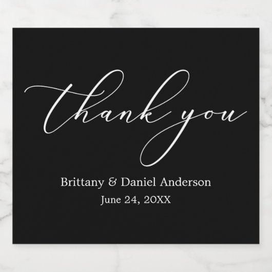 Minimalistische Elegantie Kalligrafie Bruiloft Pic Sparkling Wijnetiket (Enkel label)