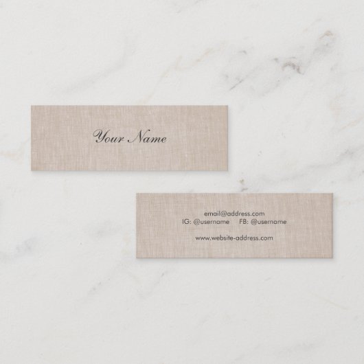 Minimalistische Elegantie Linnen Mini profiel kaar Mini Visitekaartje (Voorkant / Achterkant)