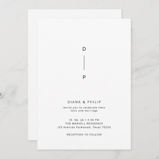 Minimalistische Elegantie Paar Initialen bruiloft Kaart (Voorkant / Achterkant)