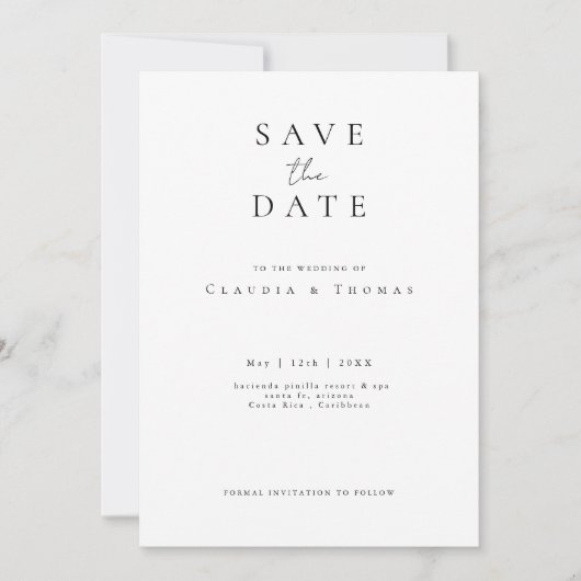 Minimalistische elegantie Save the Date Uitnodigin (Voorkant)