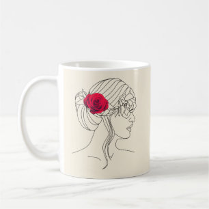 Minimalistische Elegantie: Vrouw in Ononderbroken  Koffiemok