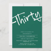 Minimalistische Emerald Green 30e verjaardagsfeest Kaart (Voorkant)