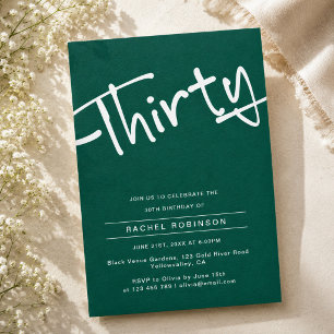 Minimalistische Emerald Green 30e verjaardagsfeest Kaart