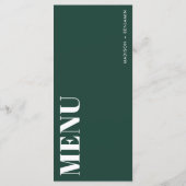 Minimalistische Emerald Green Bold Moderne bruilof Menu (Achterkant)