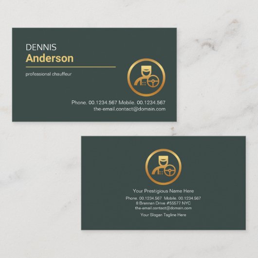 Minimalistische Emerald Green Chauffeur-driver Visitekaartje (Voorkant / Achterkant)