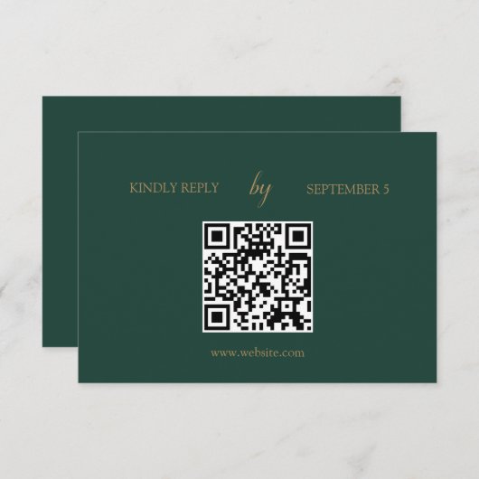Minimalistische Emerald Green Gold QR Code Wedding RSVP Kaartje (Voorkant / Achterkant)