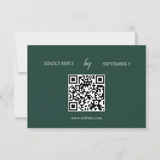 Minimalistische Emerald Green QR Code Wedding RSVP (Voorkant)