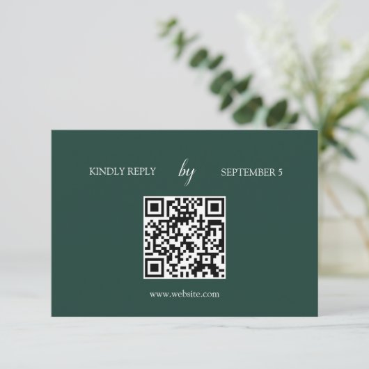 Minimalistische Emerald Green QR Code Wedding RSVP (Staand voorkant)
