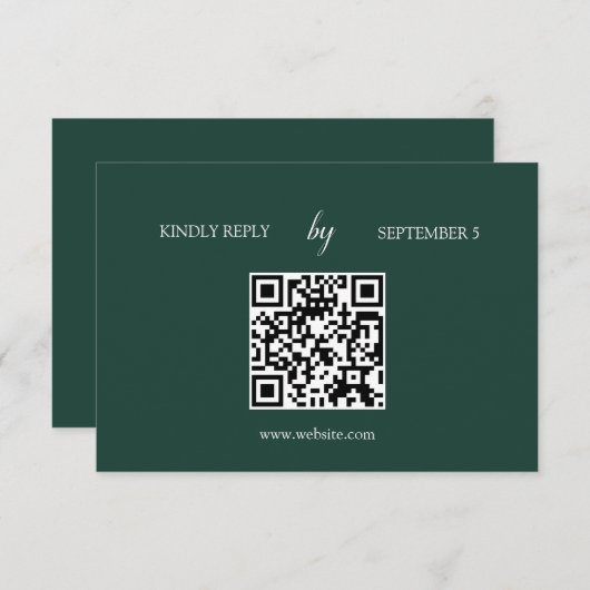Minimalistische Emerald Green QR Code Wedding RSVP (Voorkant / Achterkant)