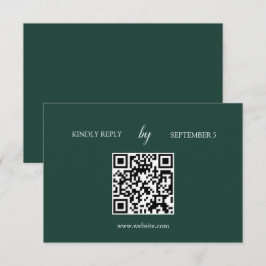 Minimalistische Emerald Green QR Code Wedding RSVP Kaartje