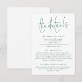 Minimalistische Emerald Green schrijven bruiloft d Informatiekaartje (Voorkant / Achterkant)