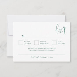 Minimalistische Emerald Green schrijven bruiloft RSVP Kaartje