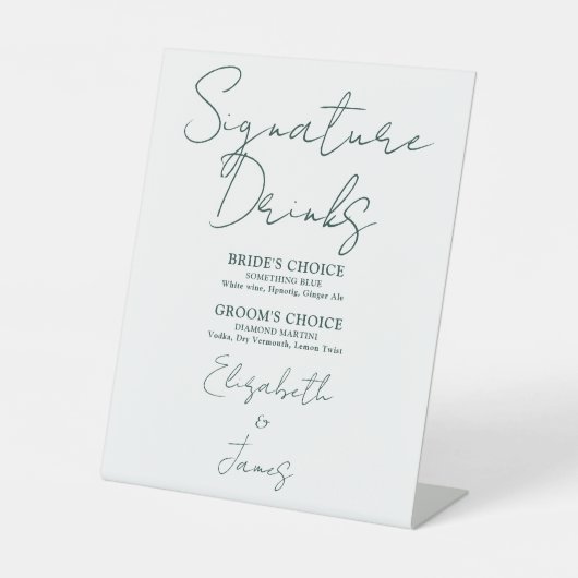 Minimalistische Emerald Green Script Handtekening Reclamebord Met Voetstuk (Voorkant)