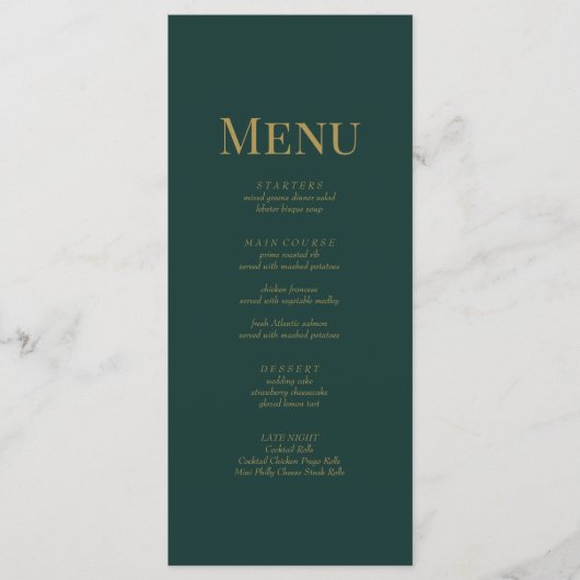 Minimalistische Emerald Groene Monogram Bruiloft Menu (Voorkant)