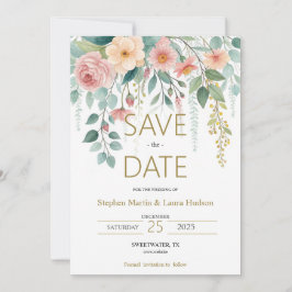 Minimalistische en bloemige Save The Date-uitnodig Date