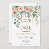 Minimalistische en bloemige Save The Date-uitnodig Save The Date (Voorkant / Achterkant)
