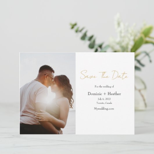 Minimalistische en chique foto save the date (Staand voorkant)