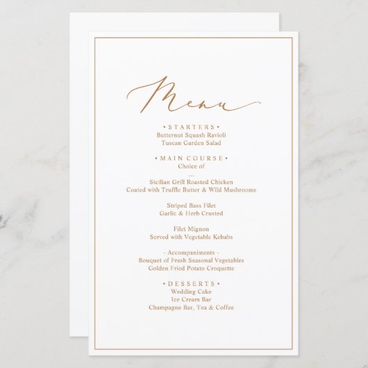 Minimalistische en chique huwelijksdiner menu's (Voorkant / Achterkant)