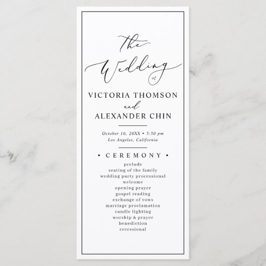 Minimalistische en chique huwelijksprogramma's menu (Voorkant)