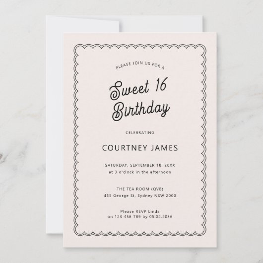 Minimalistische en eenvoudige 16T-verjaardagsfeest Kaart (Voorkant)