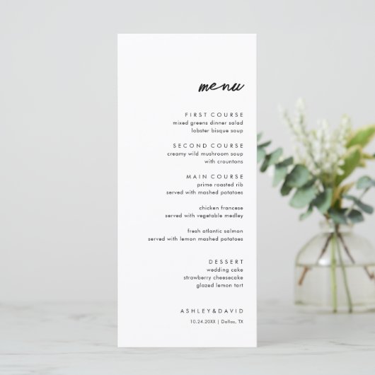Minimalistische en Eenvoudige Bruiloft Gast Menu (Staand voorkant)
