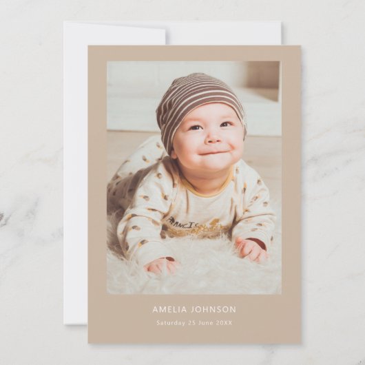 Minimalistische en eenvoudige foto beige doop kaart (Achterkant)
