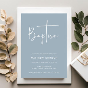 Minimalistische en eenvoudige foto blauwe doop kaart