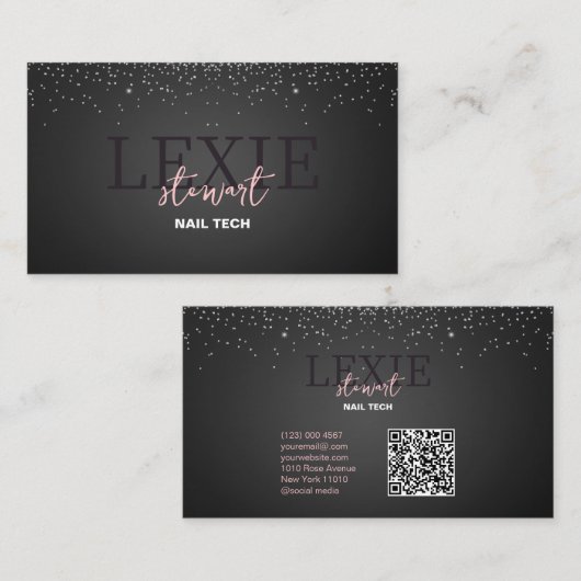 Minimalistische en Elegante Nail Tech QR Code Visitekaartje (Voorkant / Achterkant)