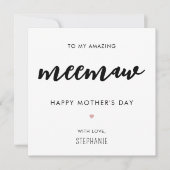 Minimalistische en moderne Meemaw oma Moederdag Kaart (Voorkant)