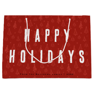 Minimalistische en moderne rode kerstboomfamilie groot cadeauzakje