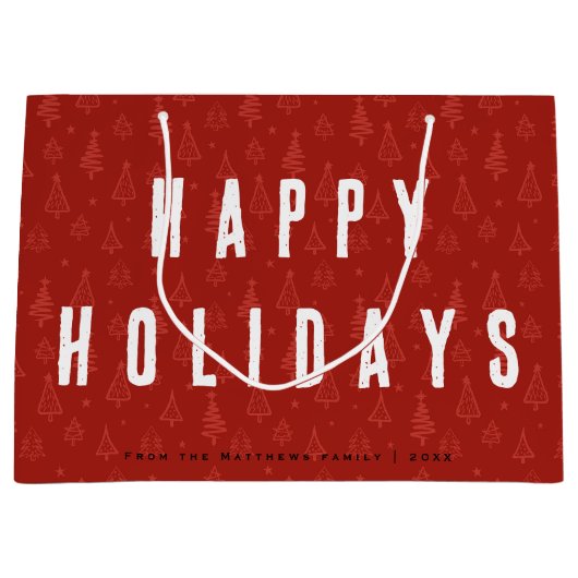 Minimalistische en moderne rode kerstboomfamilie groot cadeauzakje (Voorkant)