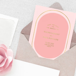 Minimalistische en moderne roze en gouden Save The Folie Uitnodiging