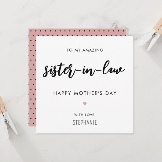 Minimalistische en moderne schoonzus Moederdag Kaart (Voorkant / Achterkant in situ)