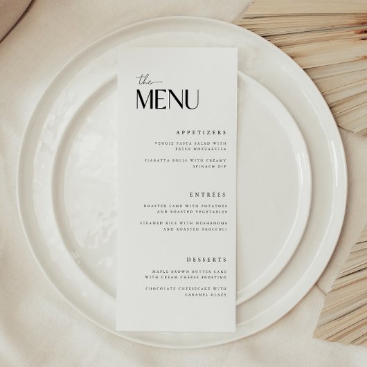 Minimalistische en moderne zwart-wit bruiloft menu