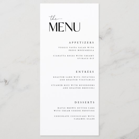 Minimalistische en moderne zwart-wit bruiloft menu (Voorkant)