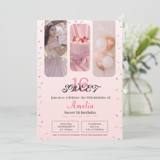 Minimalistische en schattige zoete 16 Uitnodiging (Staand voorkant)