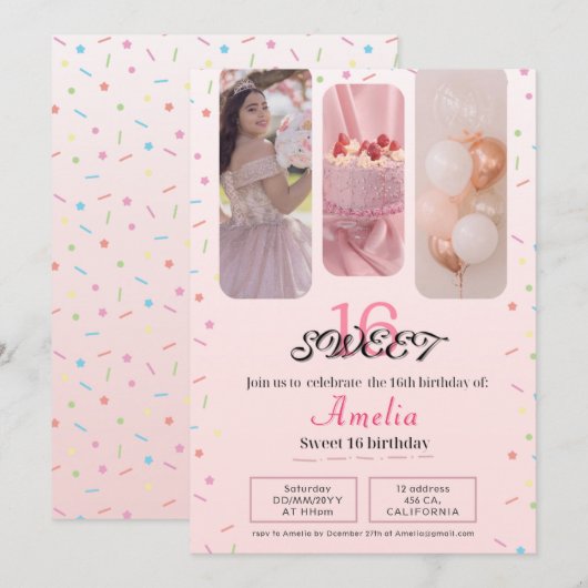 Minimalistische en schattige zoete 16 Uitnodiging (Voorkant / Achterkant)