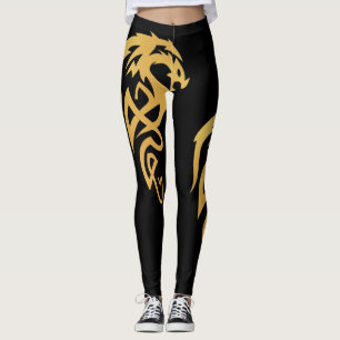 Minimalistische Enchanted Gold Black Magic Dragon Leggings